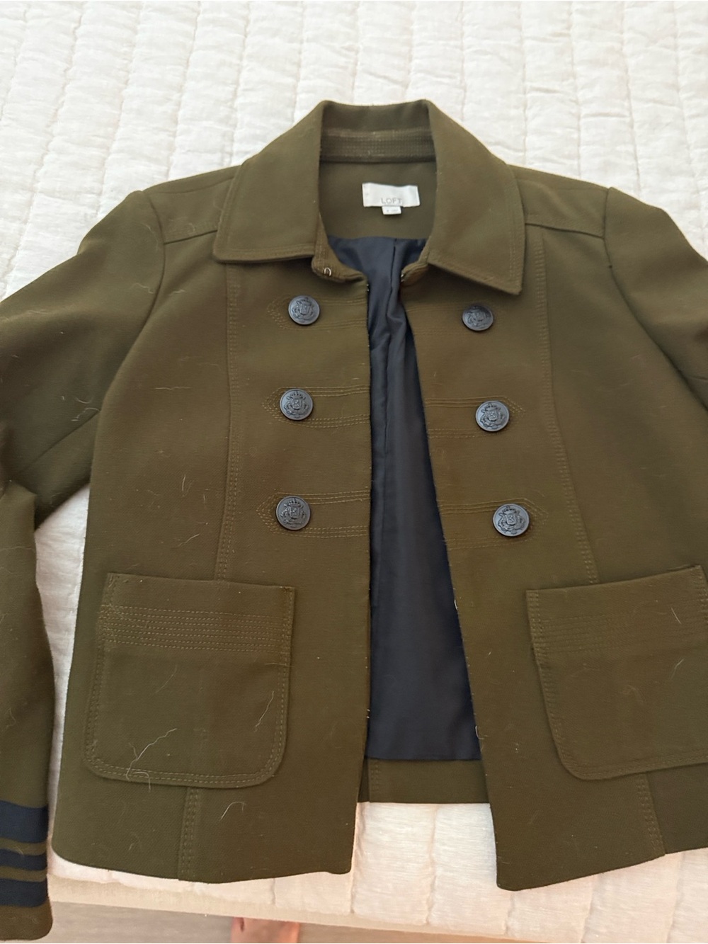 LOFT Olive Military-Inspired Double-Breasted Pea Coat
